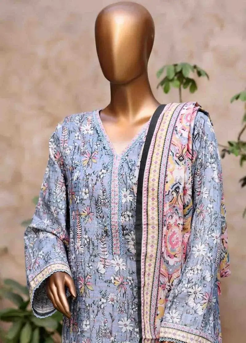 Bin Saeed Fabric - WK-2590-PR- 3 Piece Khaddar Printed Stitched Suit