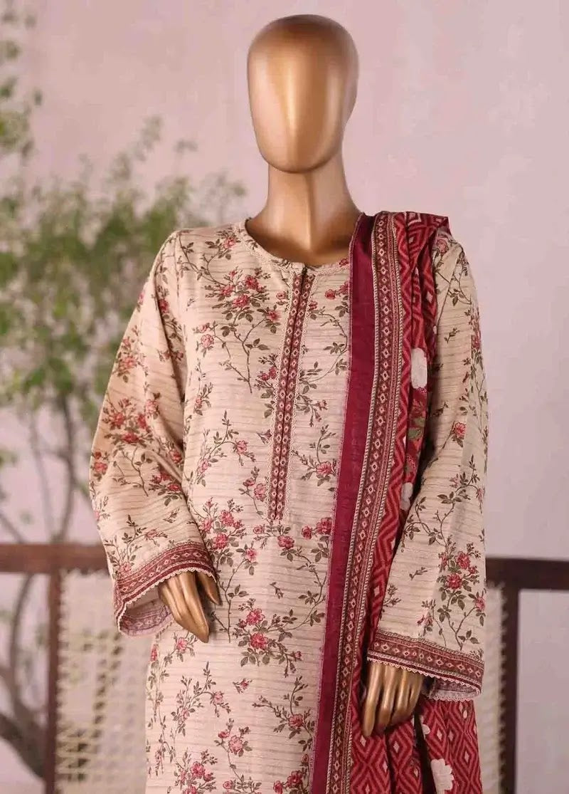 Bin Saeed Fabric - WK-2593-PR- 3 Piece Khaddar Printed Stitched Suit