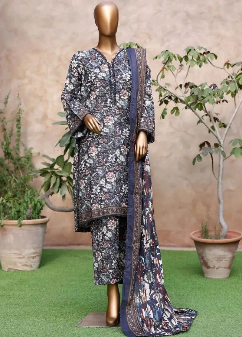 Bin Saeed Fabric - WK-2594-PR- 3 Piece Khaddar Printed Stitched Suit