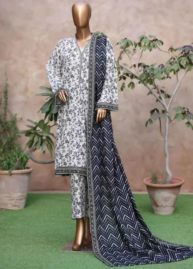 Bin Saeed Fabric - WK-2596-PR- 3 Piece Khaddar Printed Stitched Suit