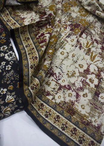 3 Piece Printed MultiColor Khaddar Shirt with Trouser & Dupatta