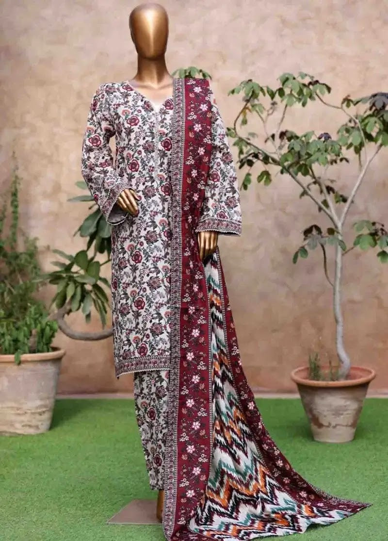 Bin Saeed Fabric - WK-2598-PR- 3 Piece Khaddar Printed Stitched Suit