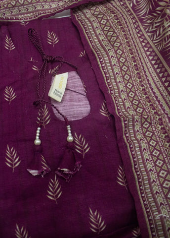 3 Piece Printed Stitched Plum Color Khaddar Shirt with Trouser & Dupatta