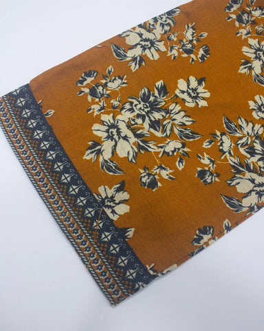 3 Piece Printed Stitched Honey Orange Color Khaddar Shirt with Trouser & Dupatta