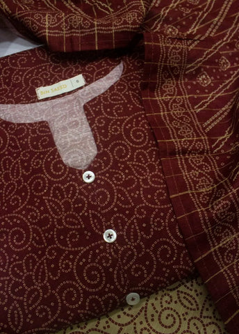 3 Piece Printed Stitched Maroon Color Khaddar Shirt with Trouser & Dupatta