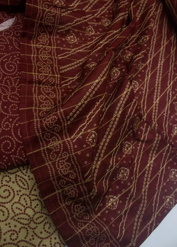 3 Piece Printed Stitched Maroon Color Khaddar Shirt with Trouser & Dupatta