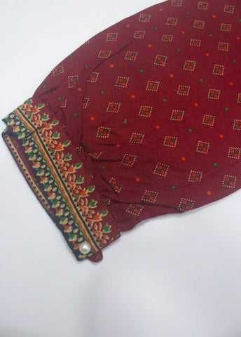 3 Piece Printed Stitched Red Color Khaddar Shirt with Trouser & Dupatta