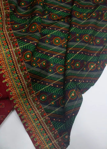 3 Piece Printed Stitched Red Color Khaddar Shirt with Trouser & Dupatta