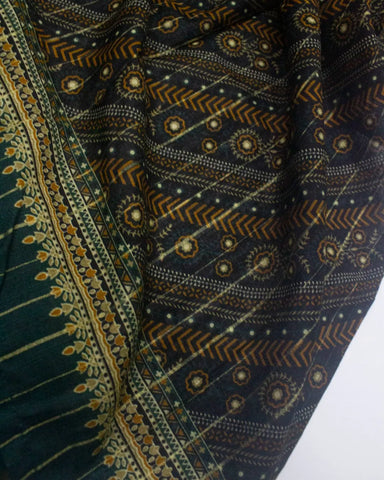 3 Piece Printed Stitched Bottle Green Color Khaddar Shirt with Trouser & Dupatta