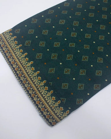 3 Piece Printed Stitched Bottle Green Color Khaddar Shirt with Trouser & Dupatta