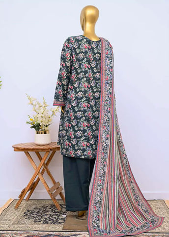 3 Piece Printed Stitched Dark Green Color Khaddar Shirt with Trouser & Dupatta