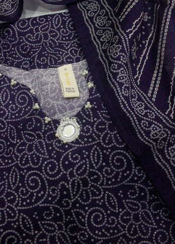 3 Piece Printed Stitched Purple Color Khaddar Shirt with Trouser & Dupatta