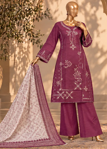 3 Piece Embroidered Stitched Blush Pink Color Khaddar Shirt with Trouser & Dupatta