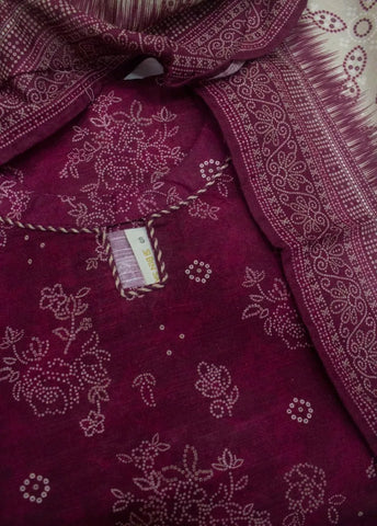 3 Piece Printed Stitched Maroon Color Khaddar Shirt with Trouser & Dupatta
