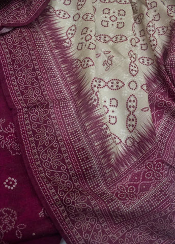 3 Piece Printed Stitched Maroon Color Khaddar Shirt with Trouser & Dupatta