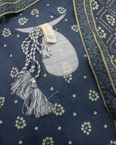 3 Piece Printed Stitched Grey Color Khaddar Shirt with Trouser & Dupatta