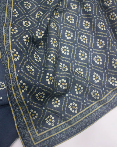 3 Piece Printed Stitched Grey Color Khaddar Shirt with Trouser & Dupatta