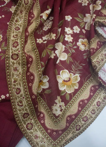 3 Piece Printed Stitched Red Color Khaddar Shirt with Trouser & Dupatta