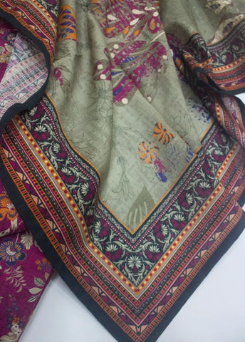 3 Piece Printed Stitched MultiColor Khaddar Shirt with Trouser & Dupatta