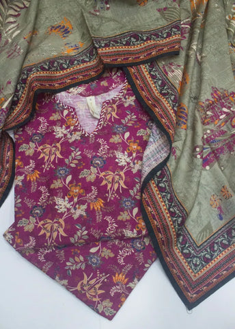 3 Piece Printed Stitched MultiColor Khaddar Shirt with Trouser & Dupatta