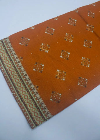3 Piece Printed Stitched Orange Color Khaddar Shirt with Trouser & Dupatta