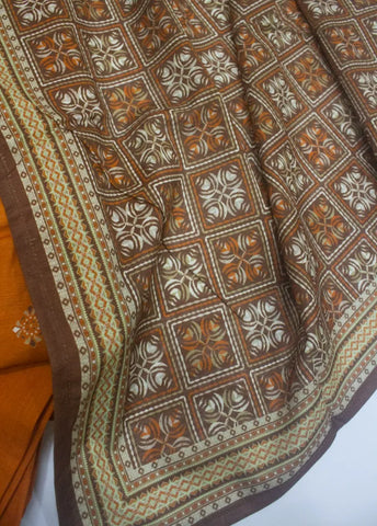 3 Piece Printed Stitched Orange Color Khaddar Shirt with Trouser & Dupatta