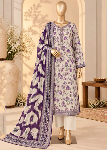 3 Piece Printed Stitched MultiColor Khaddar Shirt with Trouser & Dupatta