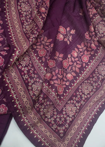 3 Piece Printed Stitched Plum Color Khaddar Shirt with Trouser & Dupatta