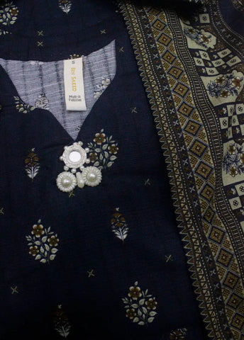 3 Piece Printed Stitched Black Color Khaddar Shirt with Trouser & Dupatta