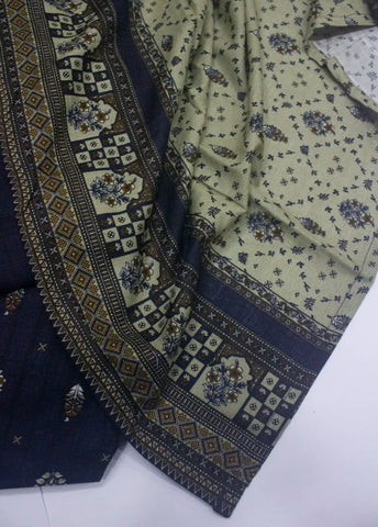 3 Piece Printed Stitched Black Color Khaddar Shirt with Trouser & Dupatta