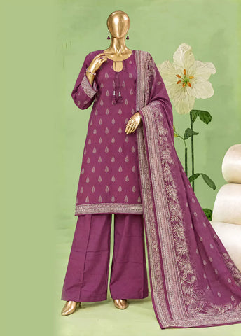 3 Piece Printed Stitched Margenta Color Khaddar Shirt with Trouser & Dupatta