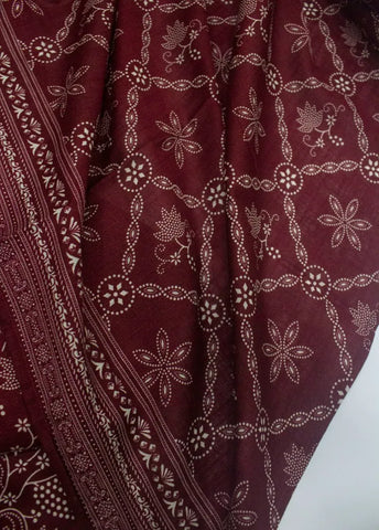 3 Piece Printed Stitched Maroon Color Khaddar Shirt with Trouser & Dupatta