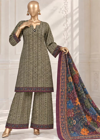 3 Piece Printed Stitched MultiColor Khaddar Shirt with Trouser & Dupatta