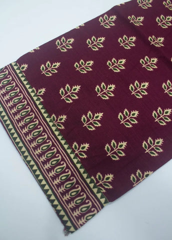 3 Piece Printed Stitched Maroon Color Khaddar Shirt with Trouser & Dupatta