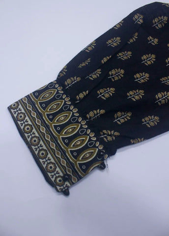 3 Piece Printed Stitched Black Color Khaddar Shirt with Trouser & Dupatta