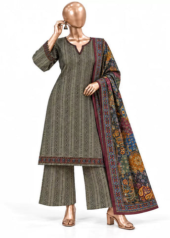 3 Piece Printed Stitched MultiColor Khaddar Shirt with Trouser & Dupatta