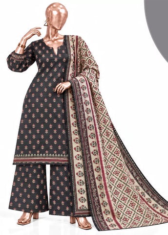 3 Piece Printed Stitched Black Color Khaddar Shirt with Trouser & Dupatta