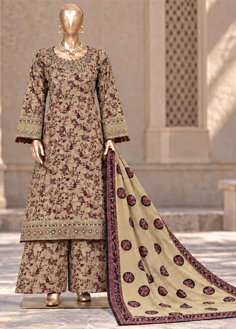 3 Piece Embroidered Stitched MultiColor Khaddar Shirt with Trouser & Dupatta
