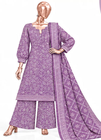 3 Piece Printed Stitched Lilac Color Khaddar Shirt with Trouser & Dupatta