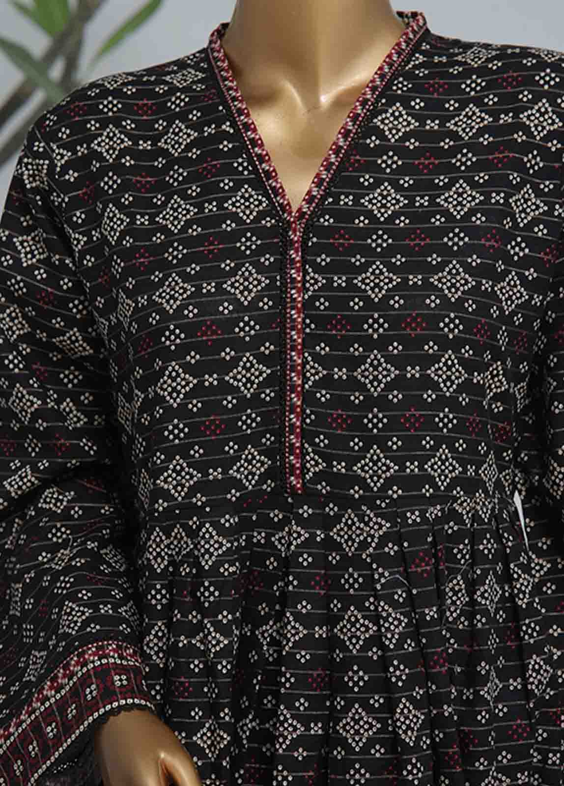 Bin Saeed Fabric - WK-FR-0100 A-3 Piece Khaddar Printed Frock Style Suit