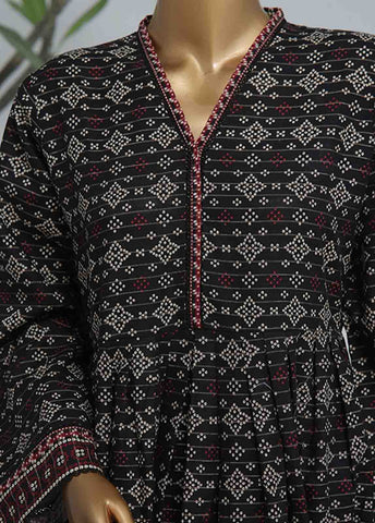 Bin Saeed Fabric - WK-FR-0100 A-3 Piece Khaddar Printed Frock Style Suit