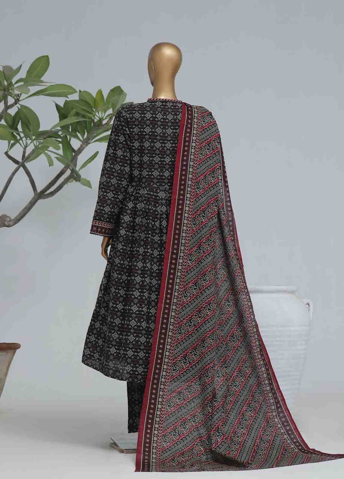 Bin Saeed Fabric - WK-FR-0100 A-3 Piece Khaddar Printed Frock Style Suit