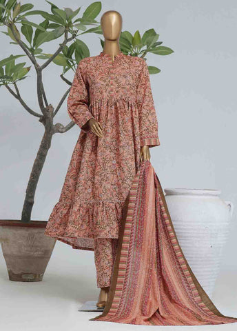 Bin Saeed Fabric - WK-FR-0106 A-3 Piece Khaddar Printed Frock Style Suit