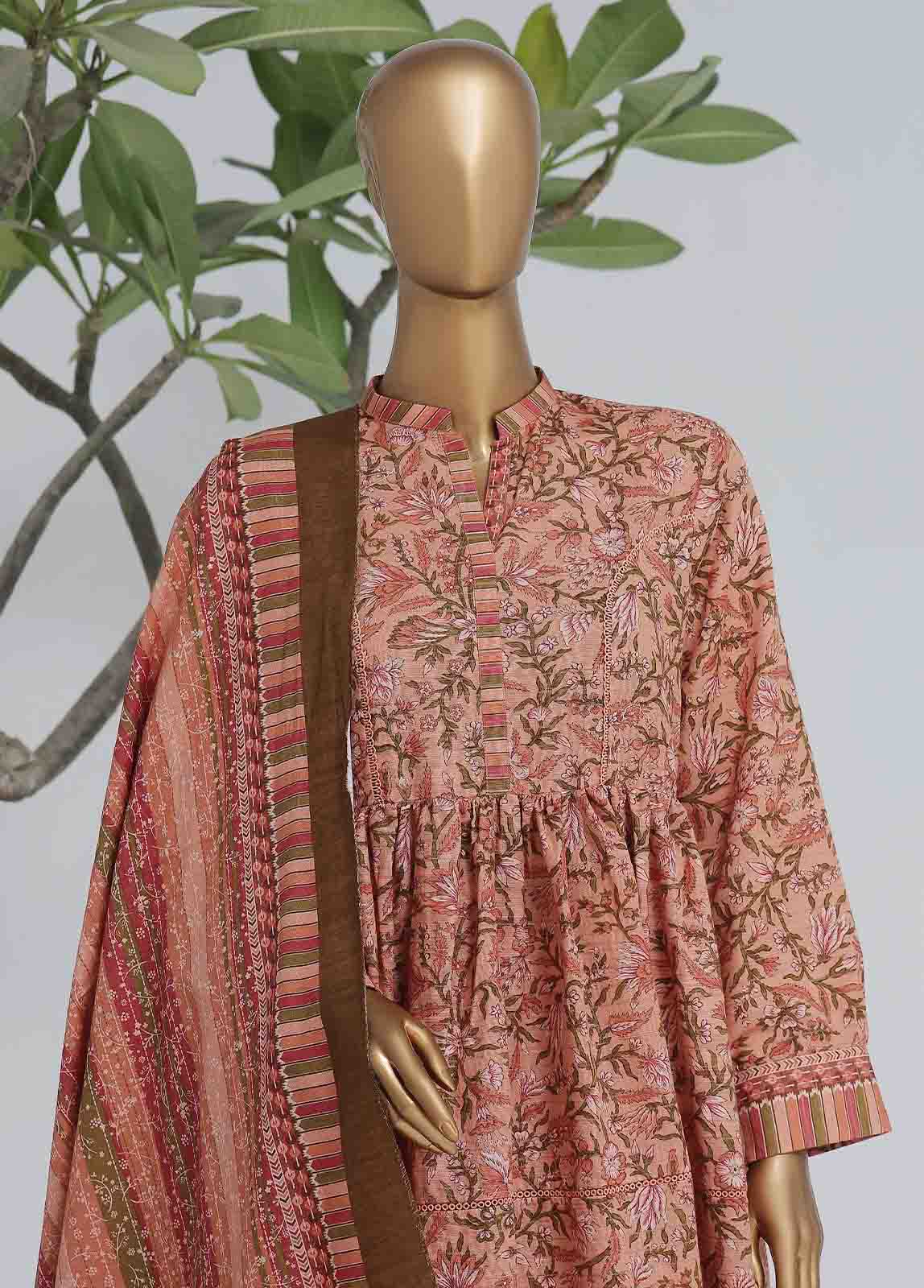 Bin Saeed Fabric - WK-FR-0106 A-3 Piece Khaddar Printed Frock Style Suit