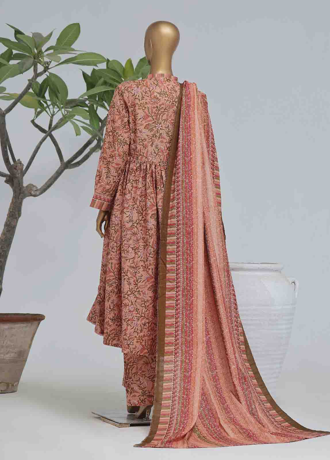 Bin Saeed Fabric - WK-FR-0106 A-3 Piece Khaddar Printed Frock Style Suit