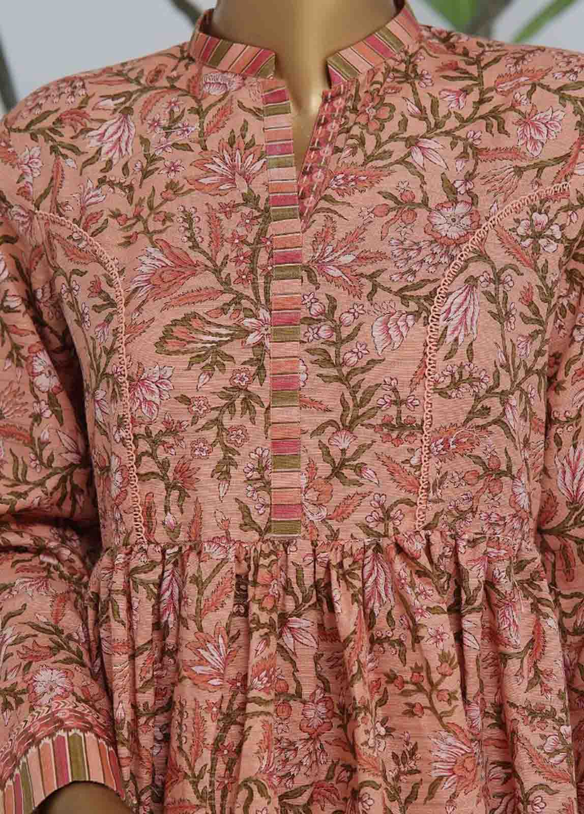 Bin Saeed Fabric - WK-FR-0106 A-3 Piece Khaddar Printed Frock Style Suit