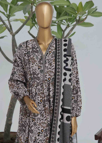Bin Saeed Fabric - WK-FR-0107 A-3 Piece Khaddar Printed Frock Style Suit