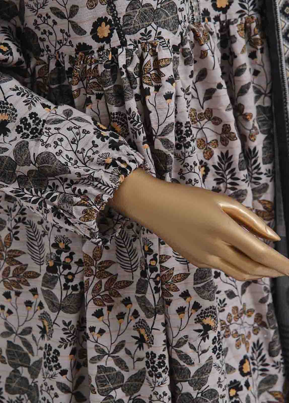 Bin Saeed Fabric - WK-FR-0107 A-3 Piece Khaddar Printed Frock Style Suit