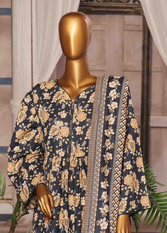 Bin Saeed Fabric - WK-FR-071 A-3 Piece Khaddar Printed Frock Style Suit