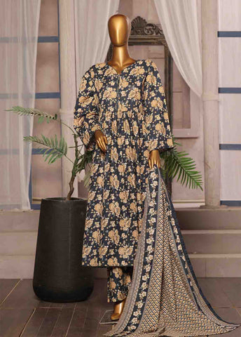 Bin Saeed Fabric - WK-FR-071 A-3 Piece Khaddar Printed Frock Style Suit